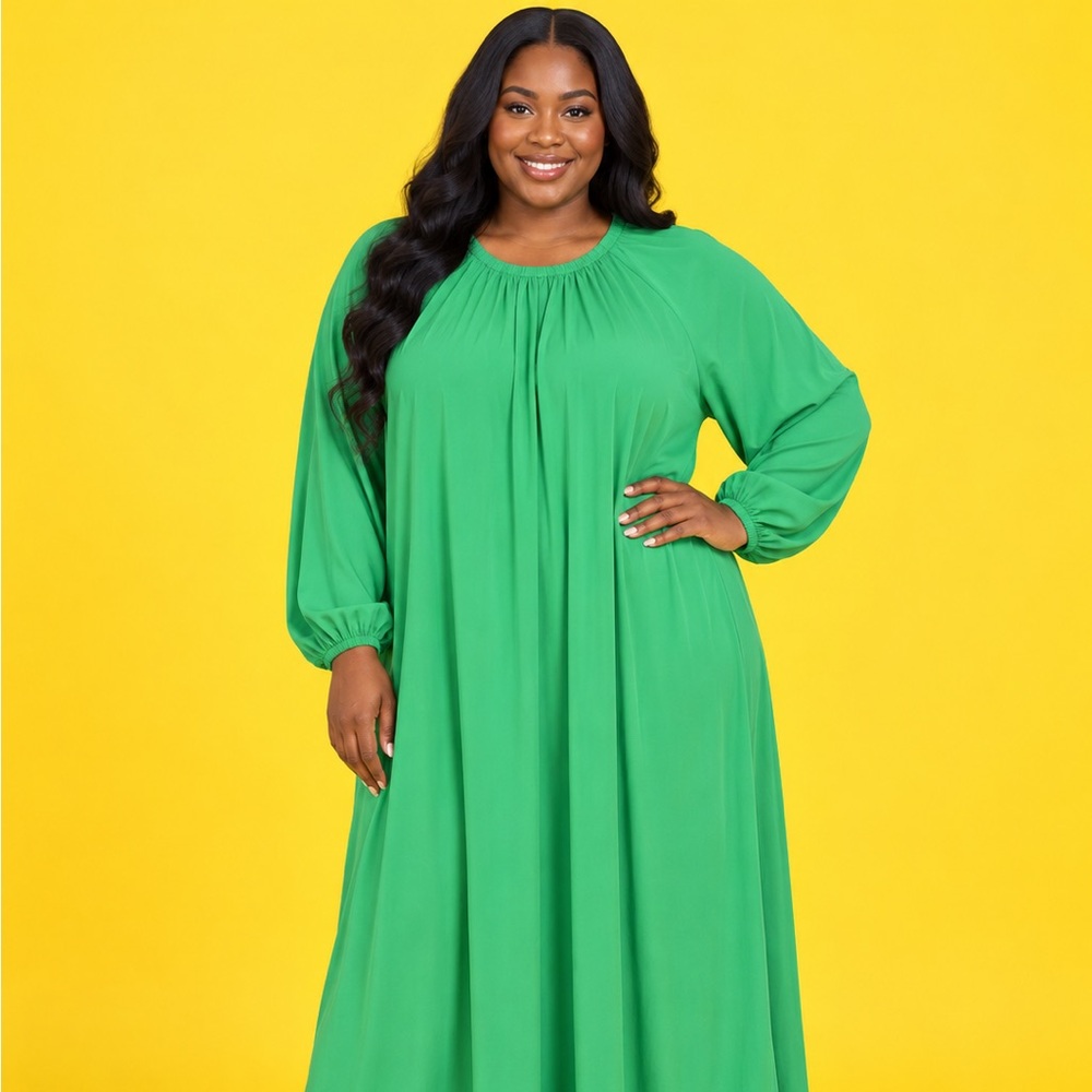 Boohoo Plus Size Long Sleeve Maxi Dress in Bright Green
